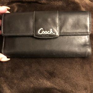 Coach leather wallet black purple lining